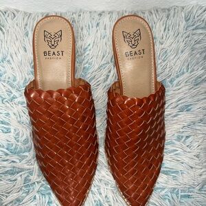 BEAST FASHION Brown Mules & Clogs with Woven Leather Design